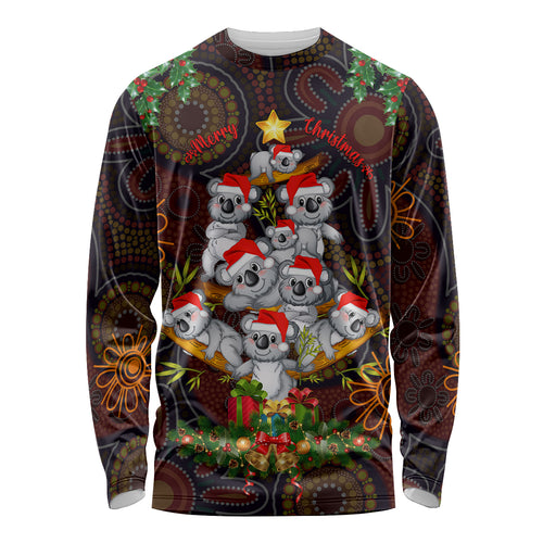 aboriginal-christmas-long-sleeve-shirt-aussie-koala-christmas-tree-with-aboriginal-inspired
