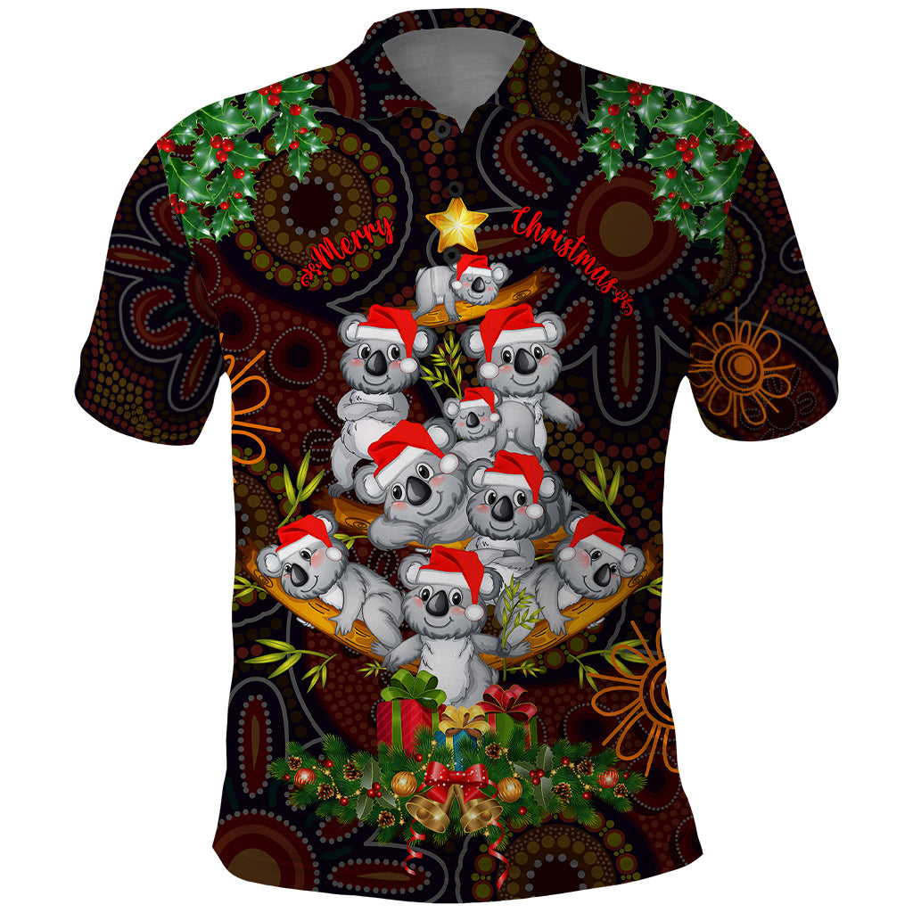 aboriginal-christmas-polo-shirt-aussie-koala-christmas-tree-with-aboriginal-inspired