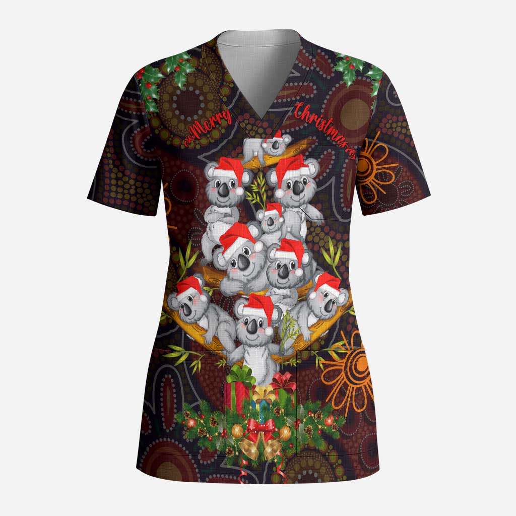 Aboriginal Christmas Scrub Top Aussie Koala Christmas Tree with Aboriginal Inspired - Aussie Hoodie
