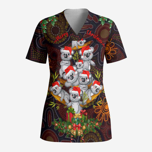 Aboriginal Christmas Scrub Top Aussie Koala Christmas Tree with Aboriginal Inspired - Aussie Hoodie
