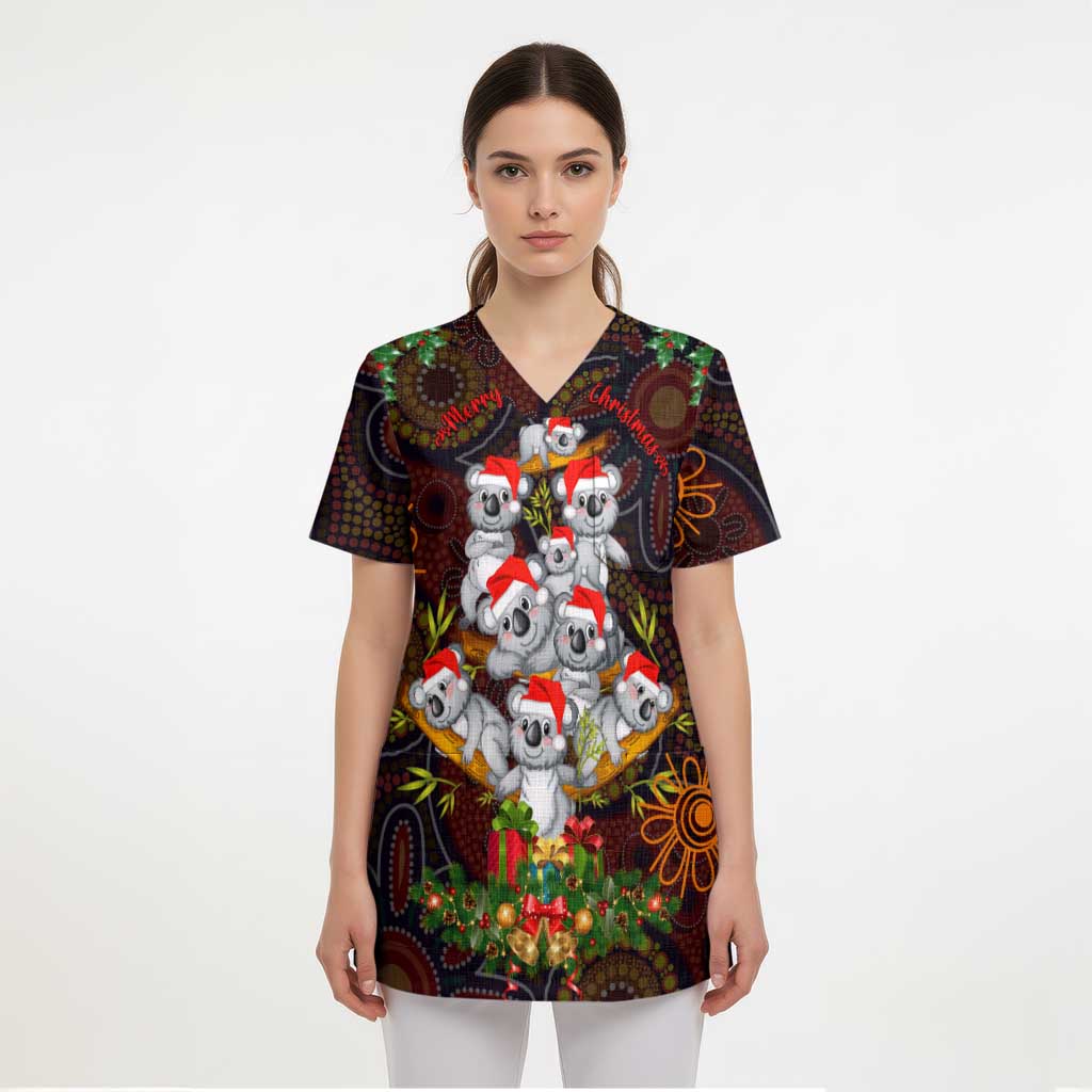 Aboriginal Christmas Scrub Top Aussie Koala Christmas Tree with Aboriginal Inspired - Aussie Hoodie