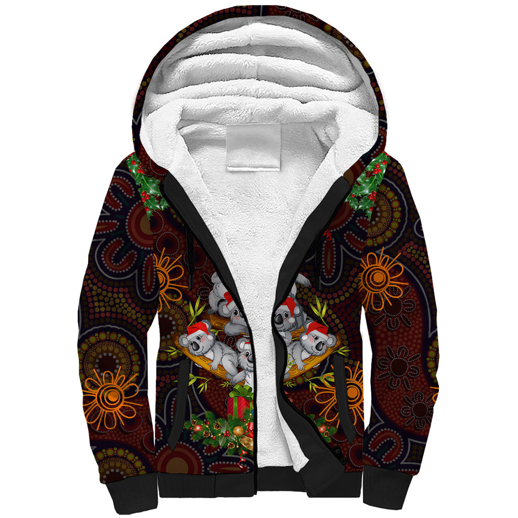 aboriginal-christmas-sherpa-hoodie-aussie-koala-christmas-tree-with-aboriginal-inspired