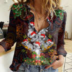 aboriginal-christmas-women-casual-shirt-aussie-koala-christmas-tree-with-aboriginal-inspired