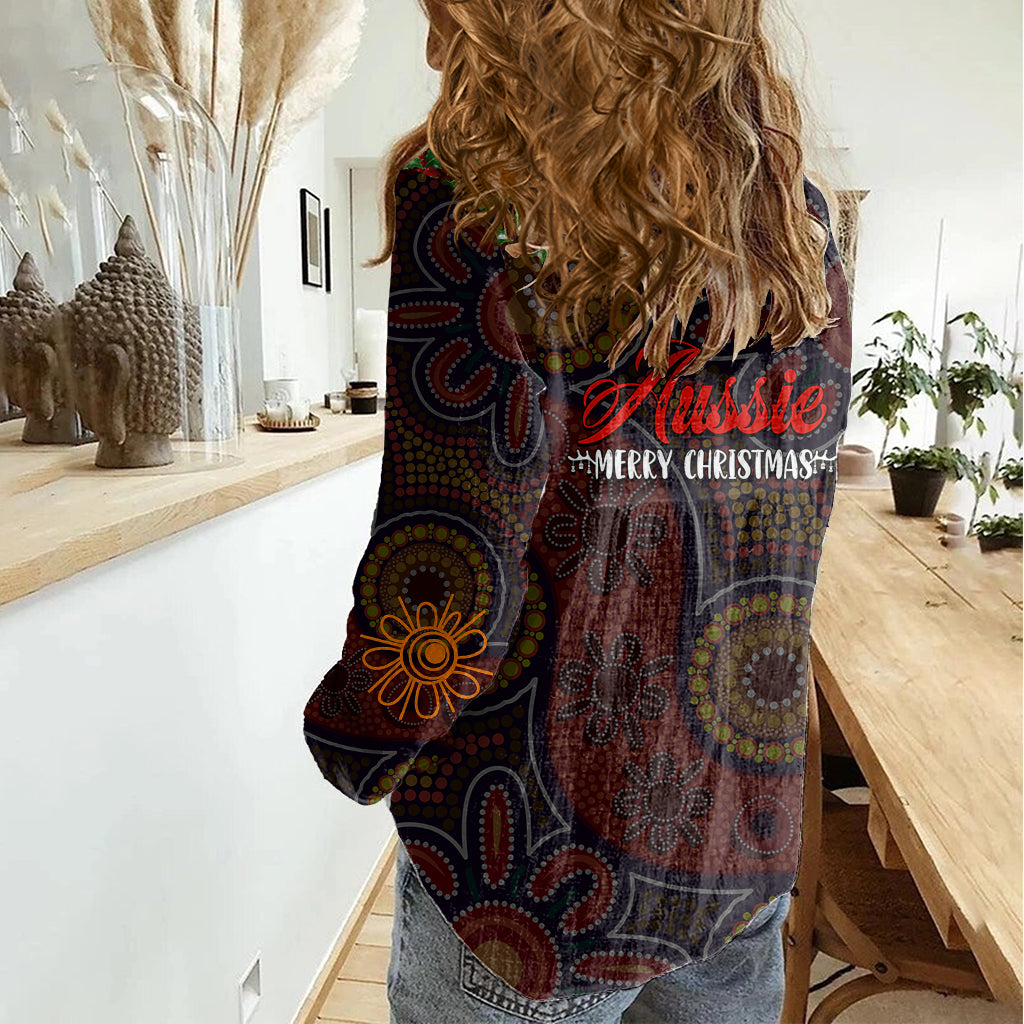 aboriginal-christmas-women-casual-shirt-aussie-koala-christmas-tree-with-aboriginal-inspired