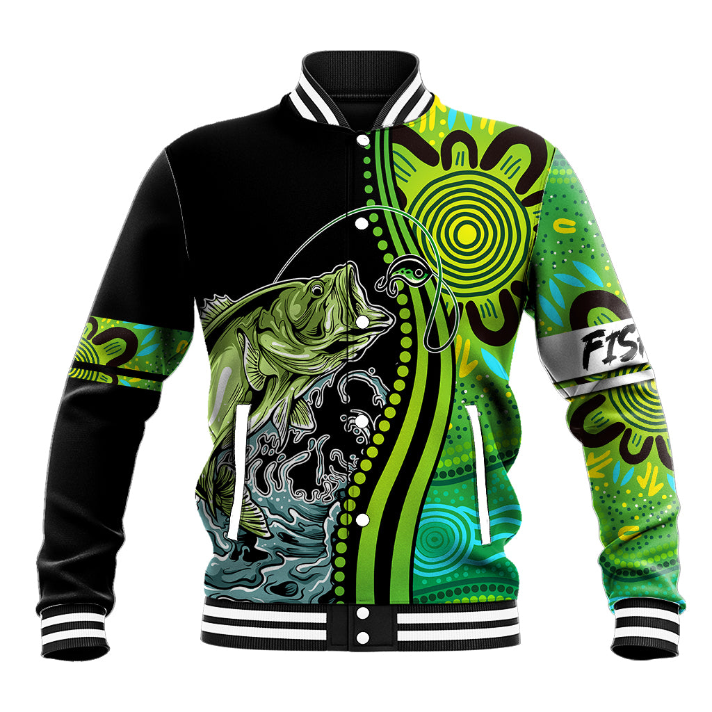 australia-fishing-baseball-jacket-aboriginal-rise-and-shine-a-bass-fish-jumps-out-of-water-and-aboriginal-patterns-inspired