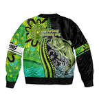 australia-fishing-bomber-jacket-aboriginal-rise-and-shine-a-bass-fish-jumps-out-of-water-and-aboriginal-patterns-inspired