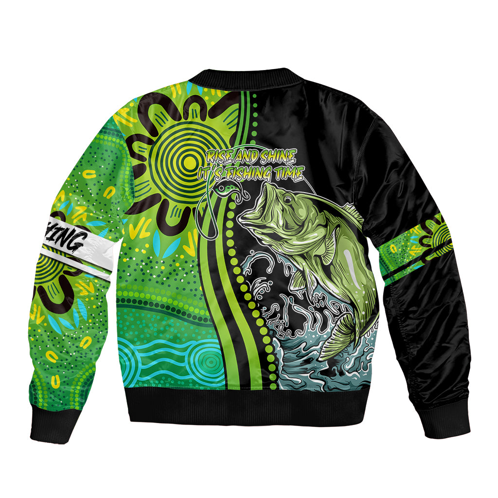 australia-fishing-bomber-jacket-aboriginal-rise-and-shine-a-bass-fish-jumps-out-of-water-and-aboriginal-patterns-inspired