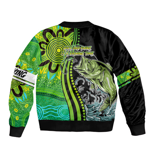 australia-fishing-bomber-jacket-aboriginal-rise-and-shine-a-bass-fish-jumps-out-of-water-and-aboriginal-patterns-inspired