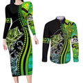 australia-fishing-couples-matching-long-sleeve-bodycon-dress-and-long-sleeve-button-shirts-aboriginal-rise-and-shine-a-bass-fish-jumps-out-of-water-and-aboriginal-patterns-inspired