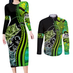 australia-fishing-couples-matching-long-sleeve-bodycon-dress-and-long-sleeve-button-shirts-aboriginal-rise-and-shine-a-bass-fish-jumps-out-of-water-and-aboriginal-patterns-inspired