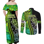 australia-fishing-couples-matching-off-shoulder-maxi-dress-and-long-sleeve-button-shirts-aboriginal-rise-and-shine-a-bass-fish-jumps-out-of-water-and-aboriginal-patterns-inspired