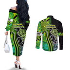 australia-fishing-couples-matching-off-the-shoulder-long-sleeve-dress-and-long-sleeve-button-shirts-aboriginal-rise-and-shine-a-bass-fish-jumps-out-of-water-and-aboriginal-patterns-inspired