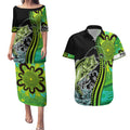 australia-fishing-couples-matching-puletasi-dress-and-hawaiian-shirt-aboriginal-rise-and-shine-a-bass-fish-jumps-out-of-water-and-aboriginal-patterns-inspired