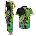 australia-fishing-couples-matching-tank-maxi-dress-and-hawaiian-shirt-aboriginal-rise-and-shine-a-bass-fish-jumps-out-of-water-and-aboriginal-patterns-inspired