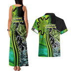 australia-fishing-couples-matching-tank-maxi-dress-and-hawaiian-shirt-aboriginal-rise-and-shine-a-bass-fish-jumps-out-of-water-and-aboriginal-patterns-inspired