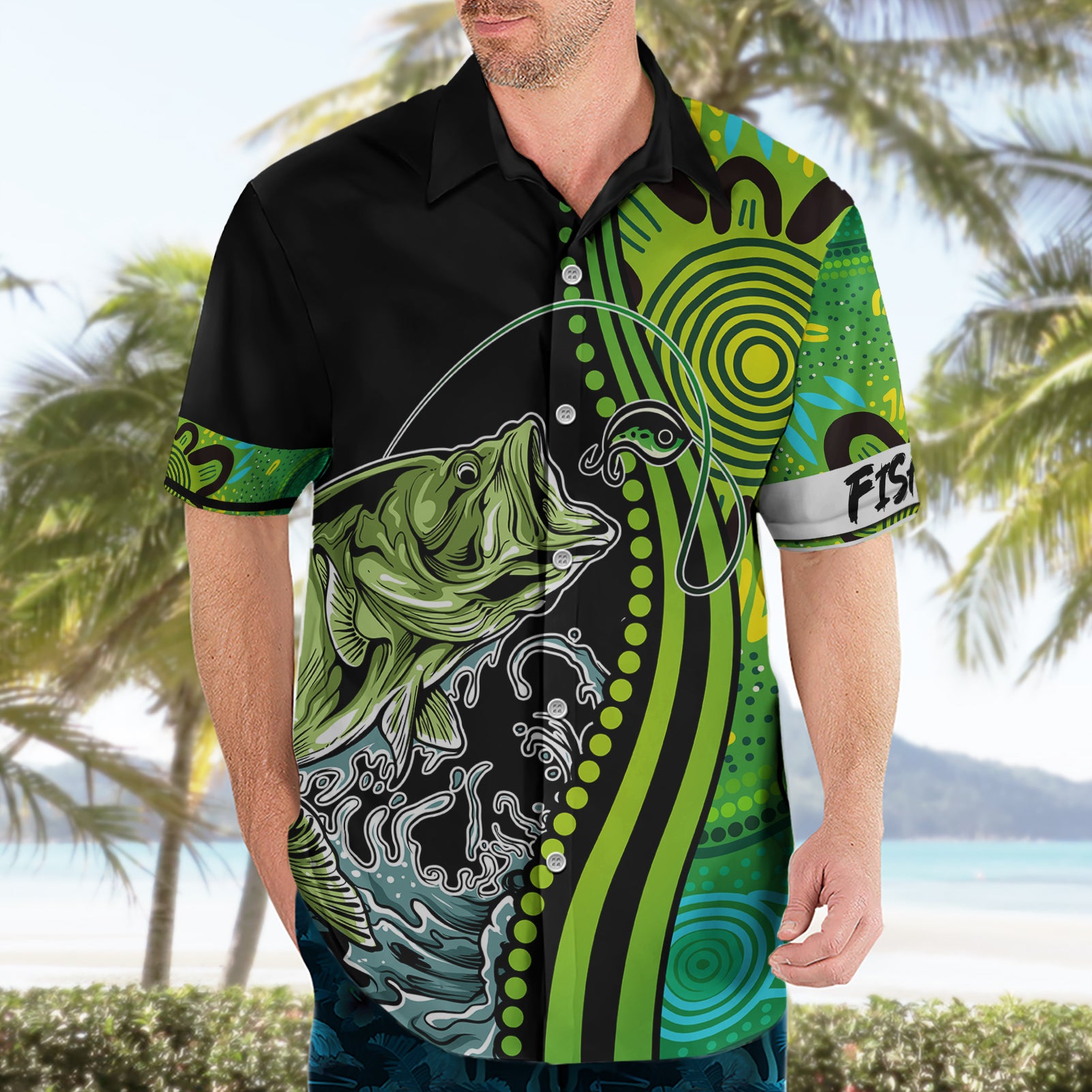 australia-fishing-hawaiian-shirt-aboriginal-rise-and-shine-a-bass-fish-jumps-out-of-water-and-aboriginal-patterns-inspired