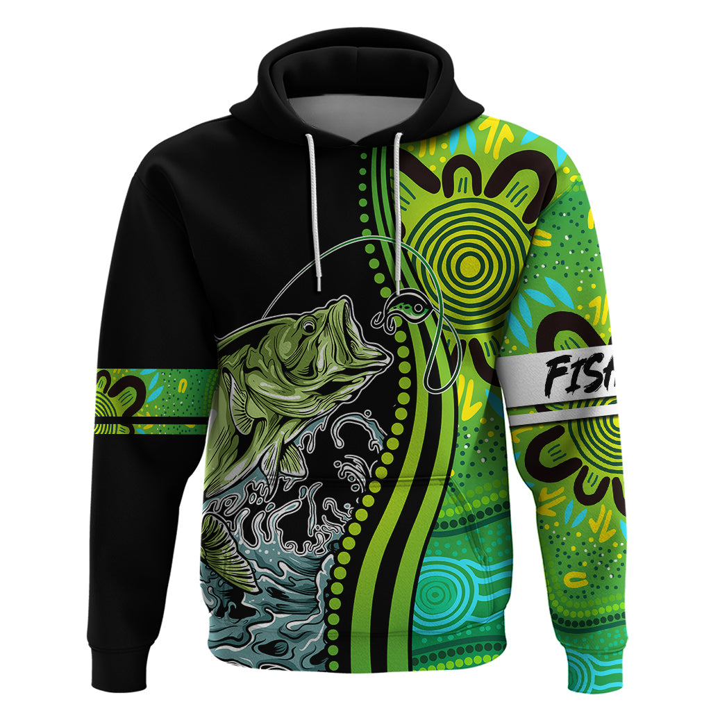 australia-fishing-hoodie-aboriginal-rise-and-shine-a-bass-fish-jumps-out-of-water-and-aboriginal-patterns-inspired
