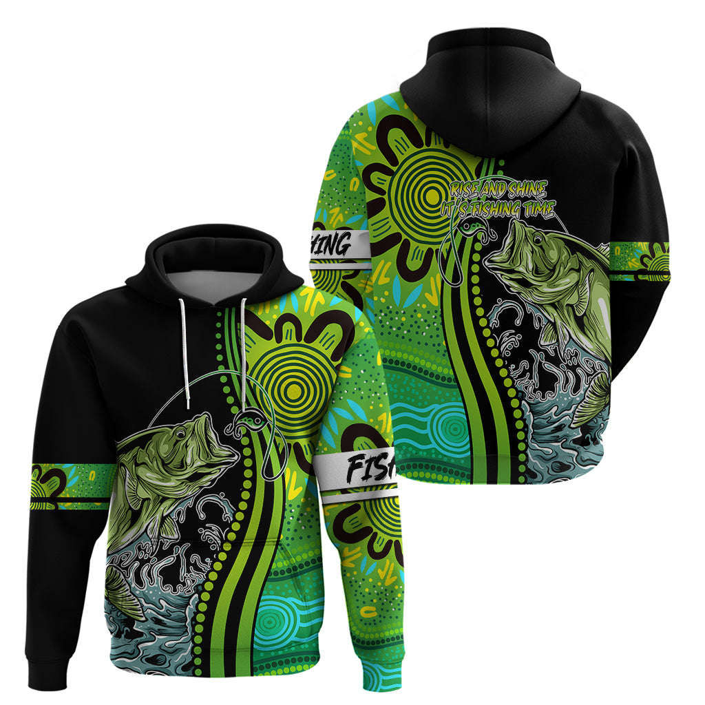australia-fishing-hoodie-aboriginal-rise-and-shine-a-bass-fish-jumps-out-of-water-and-aboriginal-patterns-inspired