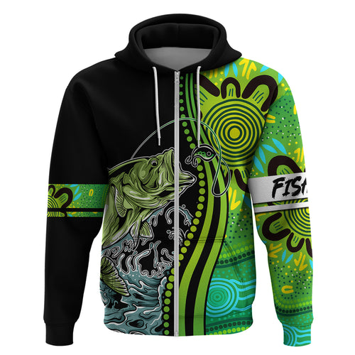 australia-fishing-hoodie-aboriginal-rise-and-shine-a-bass-fish-jumps-out-of-water-and-aboriginal-patterns-inspired