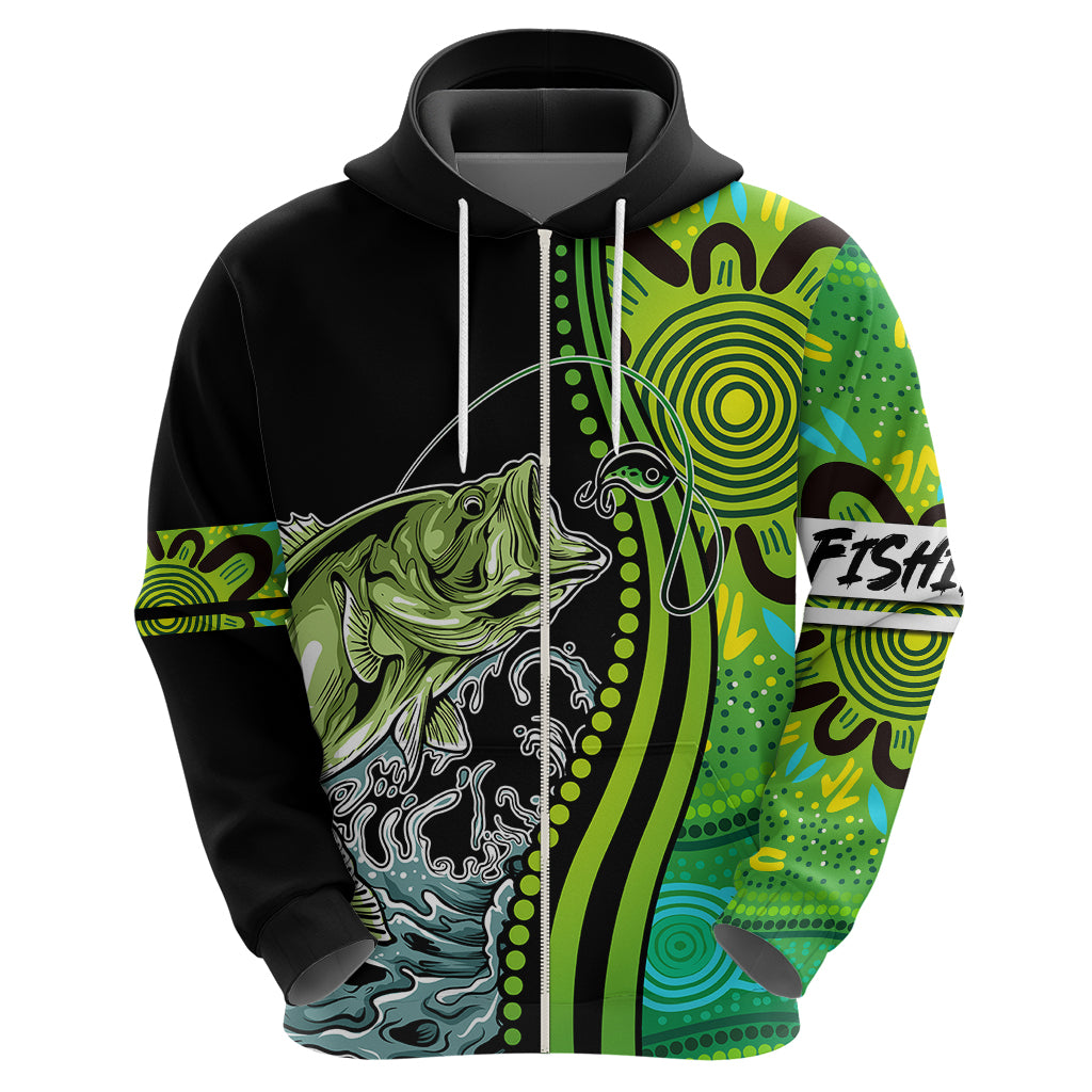 australia-fishing-hoodie-aboriginal-rise-and-shine-a-bass-fish-jumps-out-of-water-and-aboriginal-patterns-inspired