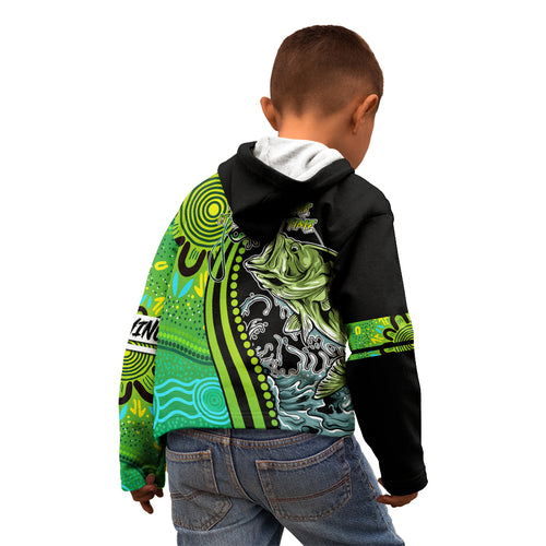 australia-fishing-kid-hoodie-aboriginal-rise-and-shine-a-bass-fish-jumps-out-of-water-and-aboriginal-patterns-inspired