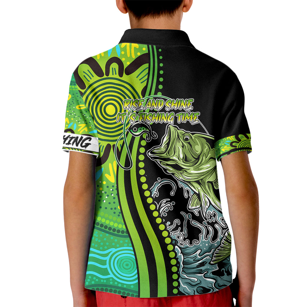 australia-fishing-kid-polo-shirt-aboriginal-rise-and-shine-a-bass-fish-jumps-out-of-water-and-aboriginal-patterns-inspired