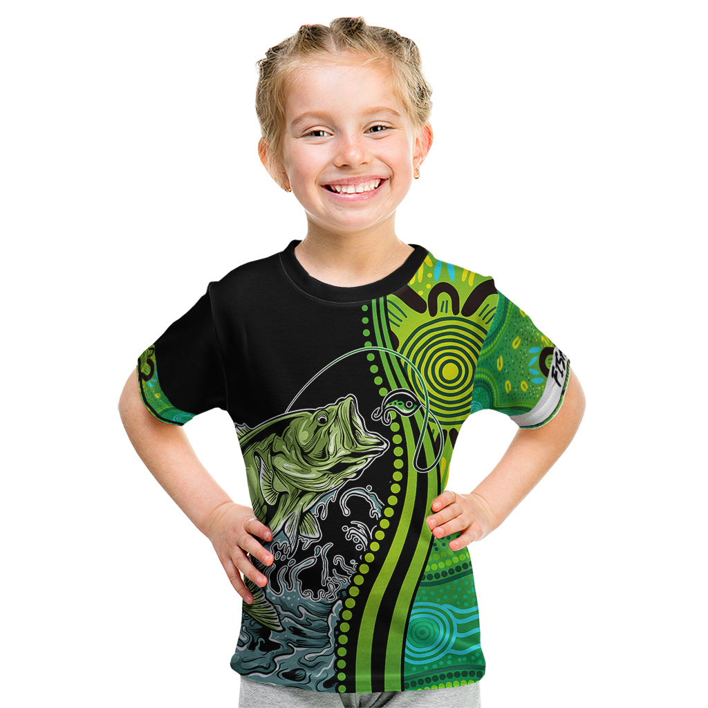 australia-fishing-kid-t-shirt-aboriginal-rise-and-shine-a-bass-fish-jumps-out-of-water-and-aboriginal-patterns-inspired