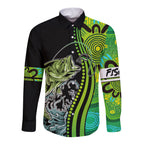 australia-fishing-long-sleeve-button-shirt-aboriginal-rise-and-shine-a-bass-fish-jumps-out-of-water-and-aboriginal-patterns-inspired