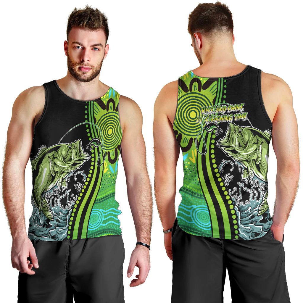 australia-fishing-men-tank-top-aboriginal-rise-and-shine-a-bass-fish-jumps-out-of-water-and-aboriginal-patterns-inspired