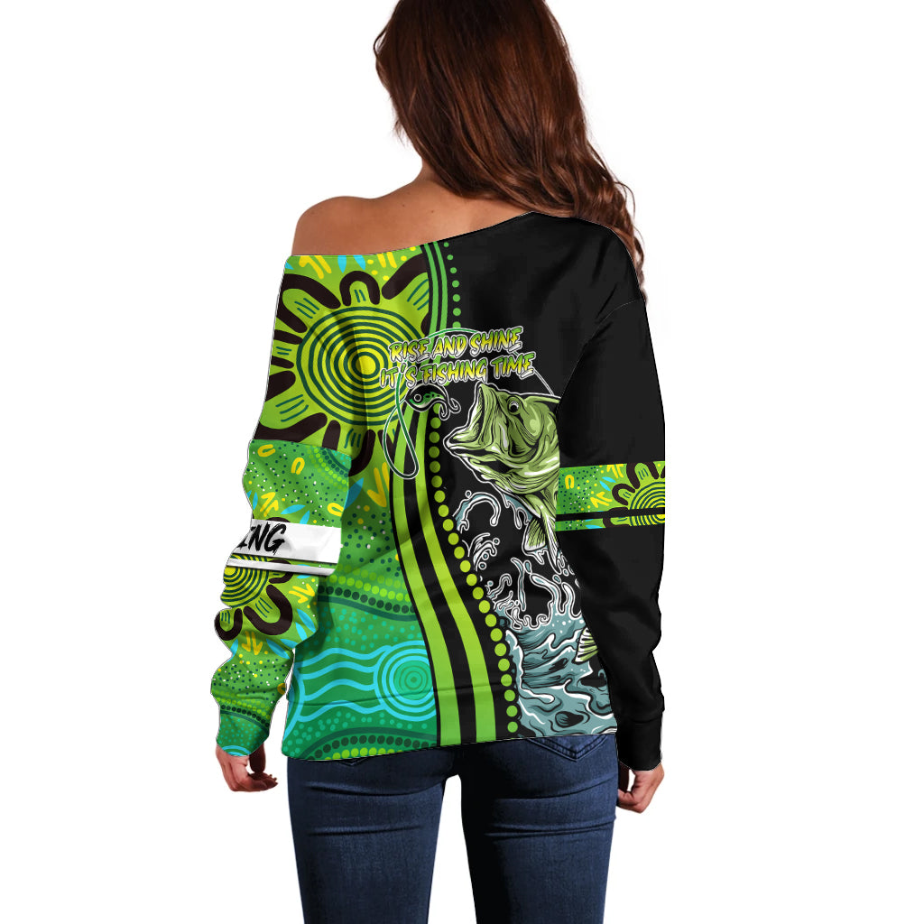 australia-fishing-off-shoulder-sweater-aboriginal-rise-and-shine-a-bass-fish-jumps-out-of-water-and-aboriginal-patterns-inspired