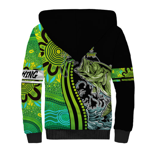 australia-fishing-sherpa-hoodie-aboriginal-rise-and-shine-a-bass-fish-jumps-out-of-water-and-aboriginal-patterns-inspired