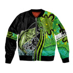australia-fishing-sleeve-zip-bomber-jacket-aboriginal-rise-and-shine-a-bass-fish-jumps-out-of-water-and-aboriginal-patterns-inspired