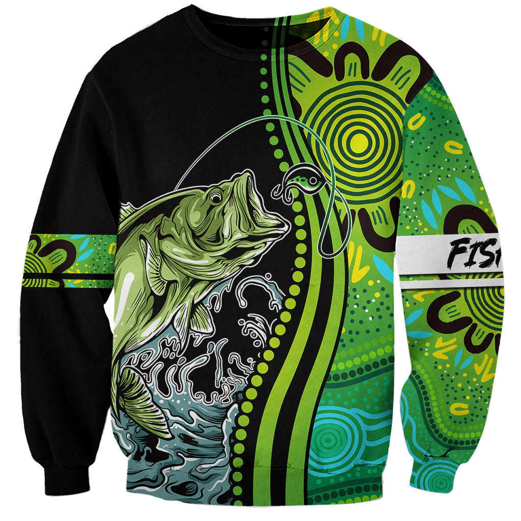 australia-fishing-sweatshirt-aboriginal-rise-and-shine-a-bass-fish-jumps-out-of-water-and-aboriginal-patterns-inspired