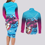 australia-fishing-couples-matching-long-sleeve-bodycon-dress-and-long-sleeve-button-shirts-fishaholic-with-the-dhari-symbol-and-aboriginal-pattern
