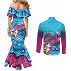 australia-fishing-couples-matching-mermaid-dress-and-long-sleeve-button-shirts-fishaholic-with-the-dhari-symbol-and-aboriginal-pattern
