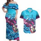 australia-fishing-couples-matching-off-shoulder-maxi-dress-and-hawaiian-shirt-fishaholic-with-the-dhari-symbol-and-aboriginal-pattern