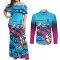 australia-fishing-couples-matching-off-shoulder-maxi-dress-and-long-sleeve-button-shirts-fishaholic-with-the-dhari-symbol-and-aboriginal-pattern