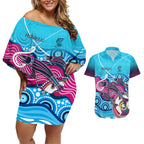 australia-fishing-couples-matching-off-shoulder-short-dress-and-hawaiian-shirt-fishaholic-with-the-dhari-symbol-and-aboriginal-pattern