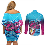 australia-fishing-couples-matching-off-shoulder-short-dress-and-long-sleeve-button-shirts-fishaholic-with-the-dhari-symbol-and-aboriginal-pattern