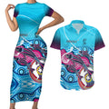 australia-fishing-couples-matching-short-sleeve-bodycon-dress-and-hawaiian-shirt-fishaholic-with-the-dhari-symbol-and-aboriginal-pattern