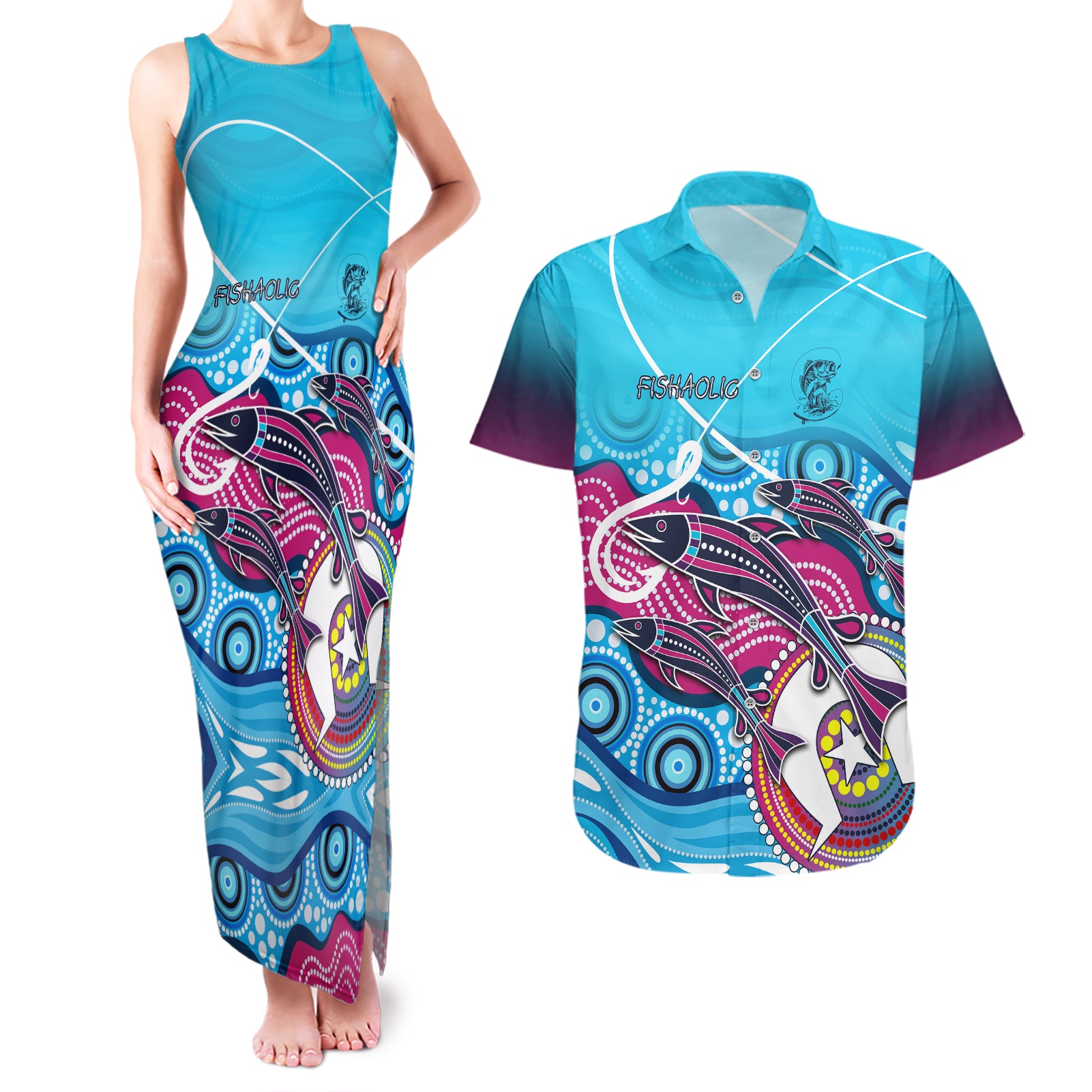 australia-fishing-couples-matching-tank-maxi-dress-and-hawaiian-shirt-fishaholic-with-the-dhari-symbol-and-aboriginal-pattern