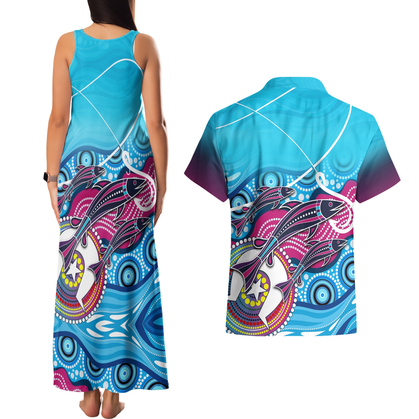 australia-fishing-couples-matching-tank-maxi-dress-and-hawaiian-shirt-fishaholic-with-the-dhari-symbol-and-aboriginal-pattern