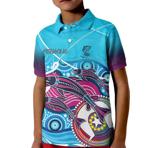 australia-fishing-kid-polo-shirt-fishaholic-with-the-dhari-symbol-and-aboriginal-pattern