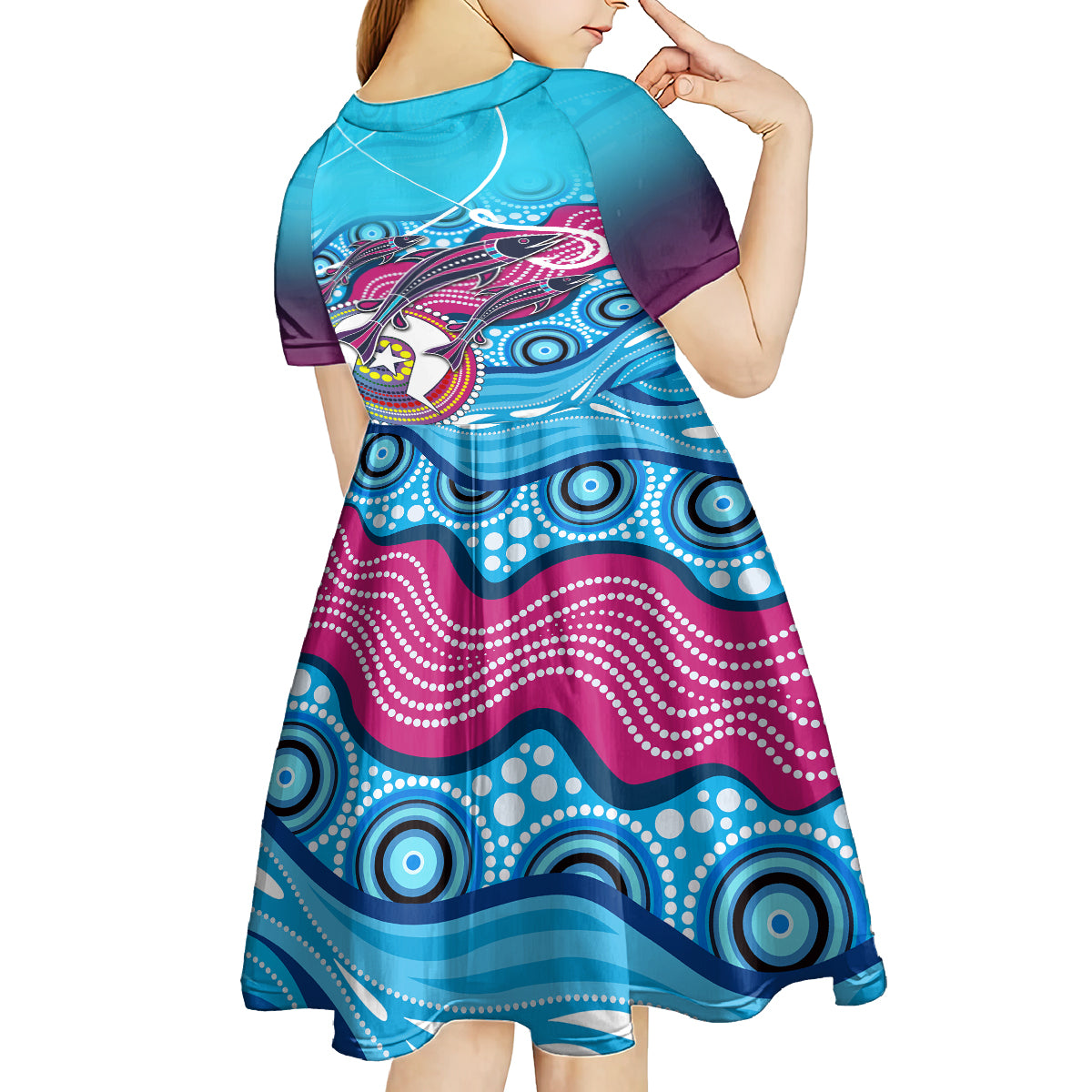 australia-fishing-kid-short-sleeve-dress-fishaholic-with-the-dhari-symbol-and-aboriginal-pattern