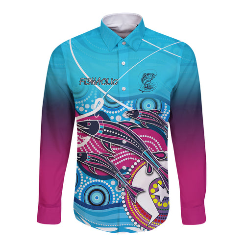 australia-fishing-long-sleeve-button-shirt-fishaholic-with-the-dhari-symbol-and-aboriginal-pattern
