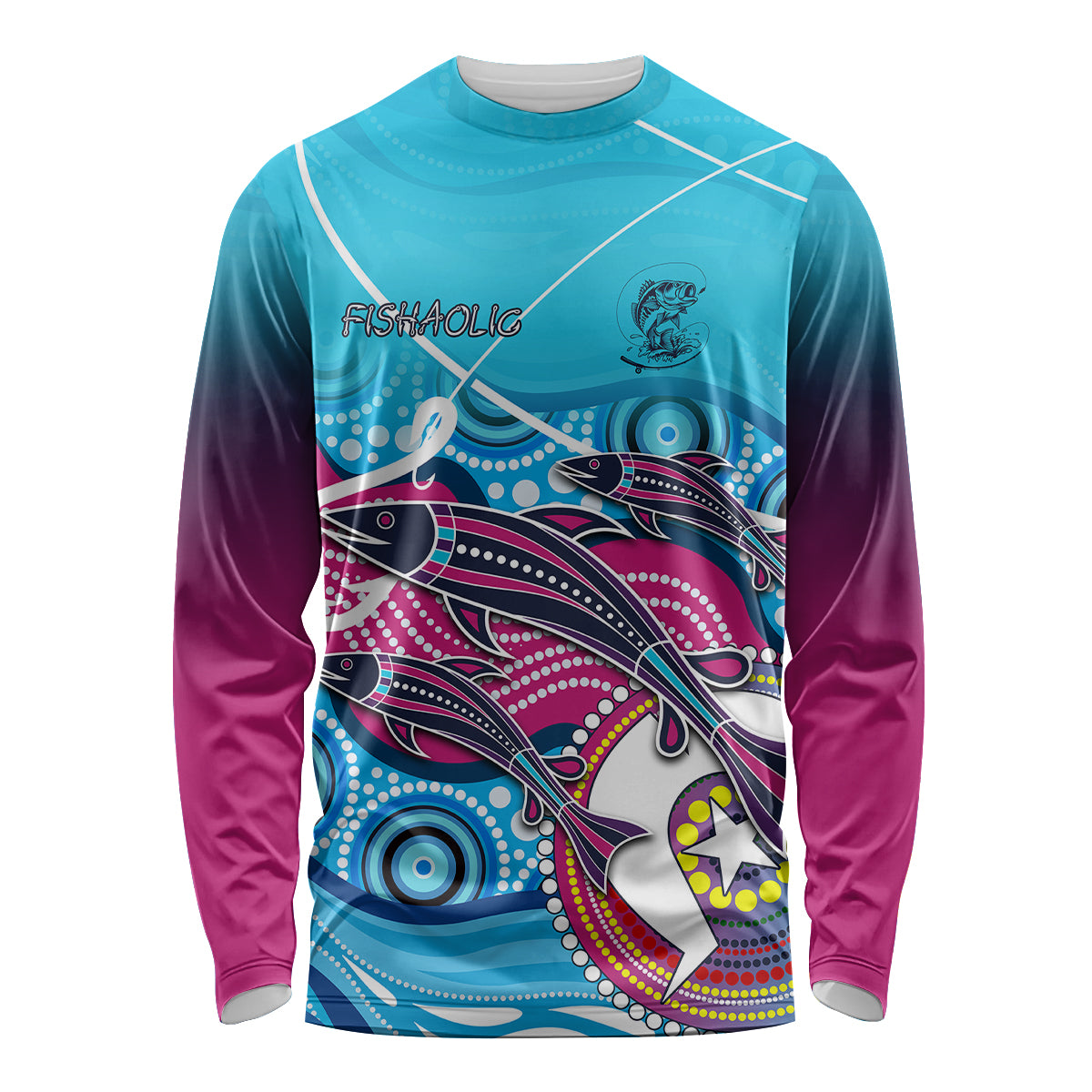 australia-fishing-long-sleeve-shirt-fishaholic-with-the-dhari-symbol-and-aboriginal-pattern