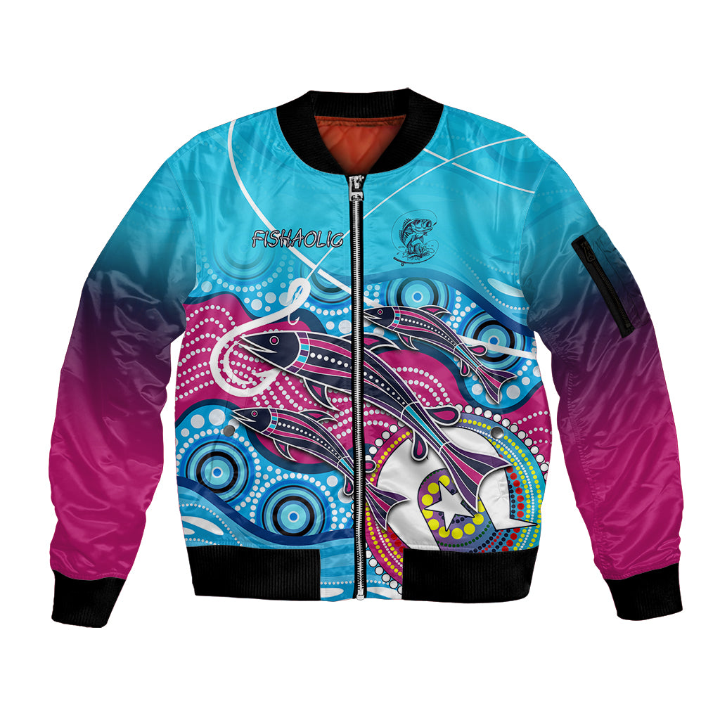 australia-fishing-sleeve-zip-bomber-jacket-fishaholic-with-the-dhari-symbol-and-aboriginal-pattern