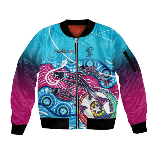 australia-fishing-sleeve-zip-bomber-jacket-fishaholic-with-the-dhari-symbol-and-aboriginal-pattern