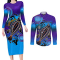 australia-fishing-couples-matching-long-sleeve-bodycon-dress-and-long-sleeve-button-shirts-hooked-on-fishing-with-aboriginal-patterns