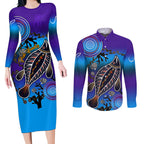 australia-fishing-couples-matching-long-sleeve-bodycon-dress-and-long-sleeve-button-shirts-hooked-on-fishing-with-aboriginal-patterns